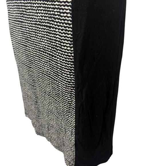 Ann Taylor Loft Womens Black Ivory Print Sheath Pleated Neck Knit Dress sz M - Picture 8 of 16
